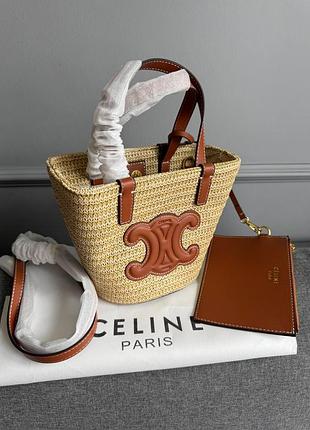 Celine mini panier triomphe in natural woven raffia wi premium брендовая сумка корзинка люкс