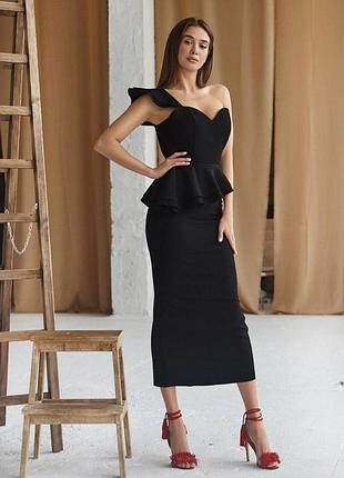 3 цвета! женское платье футляр на одно плечо с баской, корсетное, миди платья, вечернее, праздничное, коктейльное
