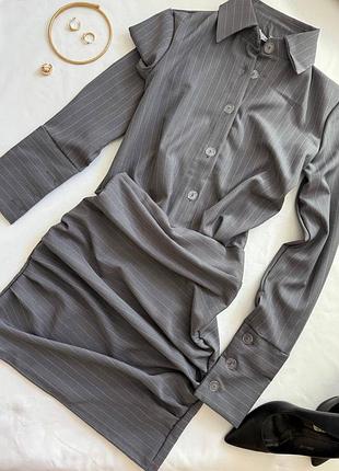 Идеальное стильное платье, деловое и элегантное, платье мини, костюм юбка, рубашка полоска