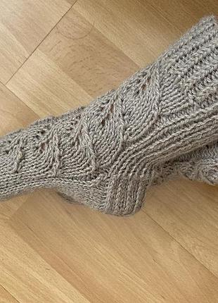 Женские носки с ажурным узором, 37-38, цвет - кофе с молоком, шерсть без добавок.