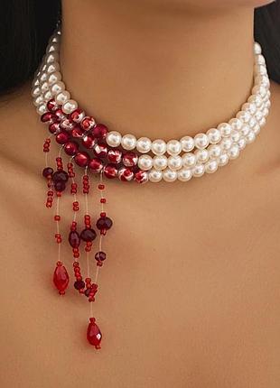 Чокер кровавое ожерелье/ украшение для шеи  / чокер с жемчугом и имитацией крови