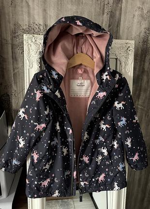 Якісна куртка на флісі вітрівка утеплена куртка з єдинорогами весняна куртка на флісі для дівчики 5р