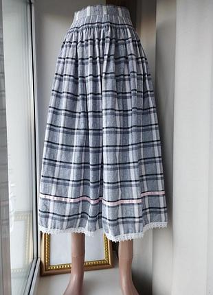 Винтажная миди юбка серая в клетку, м, 🩶