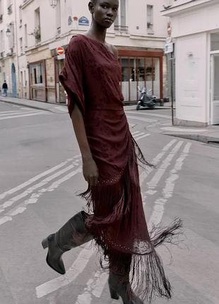 Сукня жіноча бордова з бахромою zara new
