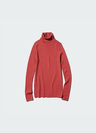 Гольф uniqlo червоний 100% merino ribbed turtleneck jumper
