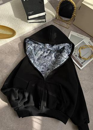 Трендовый укороченный теплый худи на молнии с подкладкой долларов ❤️‍🔥💸