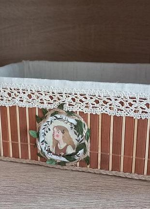 Милий кошик корзинка скринька шкатулка органайзер дерев'яна бамбукова сувенір декор