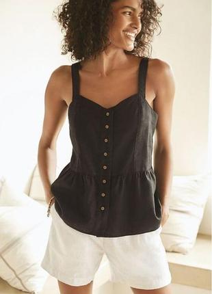 Женская летняя майка топ с баской лен и вискоза с пуговицами