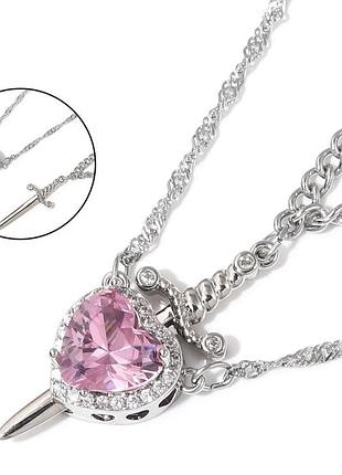 Намисто кольє heard and sword pendant necklace.  намисто на шию y2k трендова парна підвіска серце і меч подвійний ланцюжок y2k цепочка сердце и меч
