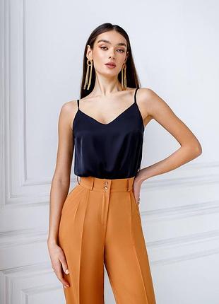 4 цвета! женский шелковый топ майка на тонких бретелях, базовый, шелк, классический