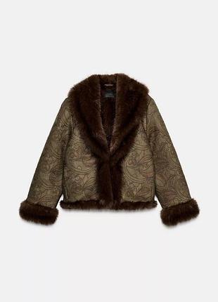 Двостороння шубка хакі з вишивкою зара