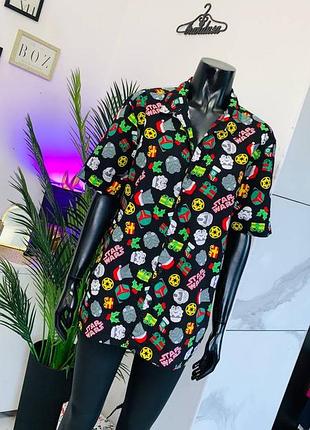 Мужская рубашка star wars™ george хлопковая. новогодняя/рождественская рубашка с коротким рукавом. размер uk m. принт боба фетт, йода.