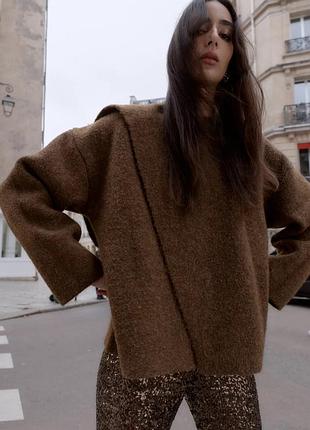 Кардиган з шарфом жіночий коричневий zara new