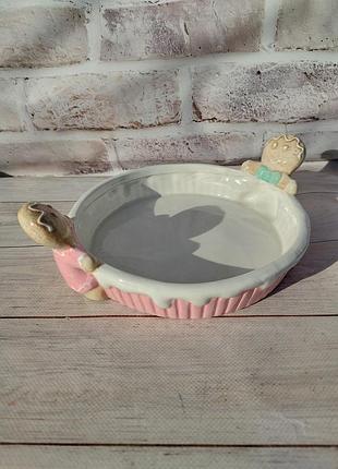 Блюдо сервировочное новогоднее lefard пряники керамическое 21 см белый с розовым 6037-005