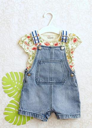 Джиновий комбінезон+футболка для дівчинки 3-6 місяців, літній набір