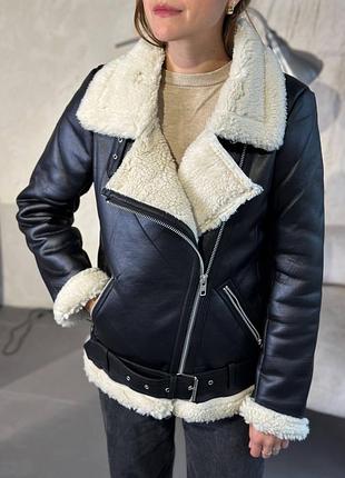 Жіноча дублянка ♥️ чорна дублянка з вставками тедді ♥️