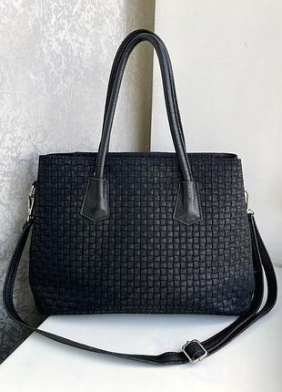 Кожаная сумка с плетением в стиле bottega, genuine leather, плетеная, кожа, тоут, базовая