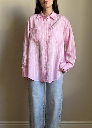 Рожева сорочка у тонесеньку білу смужку amisu, мʼяка приємна тканина, вільний крій