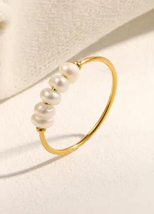 Кольцо натуральные жемчужинки речные нержавеющая сталь stainless steel