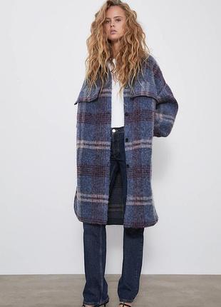 Рубашка-пальто шерстяное свободного кроя с карманами "zara"