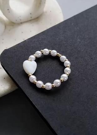 Каблучка зі штучними перлами серце біжутерія аксесуари прикраса