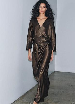 Довга жіноча сукня коричнеча на запах zara new