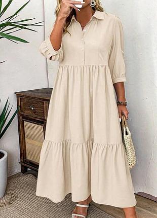 🥰 довга бежева сукня сорочка shein l