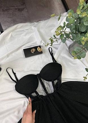 Платье черная корсетная вечерняя сияющая