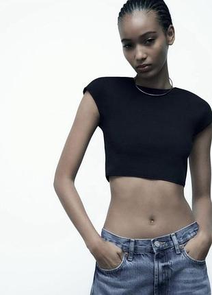 Кроп топ американка під горло трикотажний котон бамбук по фігурі zara m новий