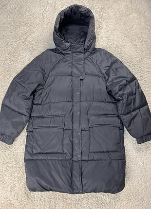 Жіноча стильна тепла довга зимня куртка h&m чорна