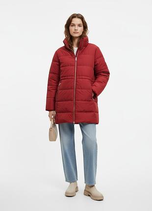 Пуховик жіночий m&s червоний подовжений на змійці 2xl/3xl (24 uk)