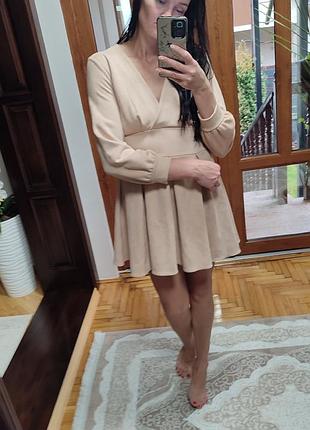Бежевое, замшевое платье 3
