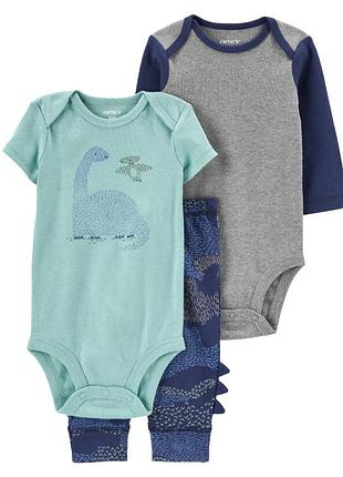 Carters хлопковый комплект костюм тройка боди и штаны картерс бодик dino