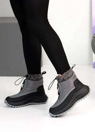 Ботинки дутики женские кожа плащевка экомех серый 25864