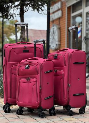 3 шт комплект валіз дорожніх тканинна польща на колесах gloria з підшипником