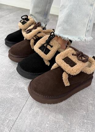 Стильні трендові зимові лофери натуральна замша натуральне хутро
