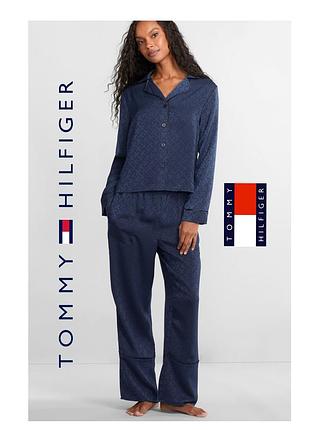 Жіноча атласна сатинова піжама з лого оригінал tommy hilfiger