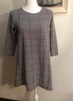 Платье теплое в клетку, в гусиную лапку