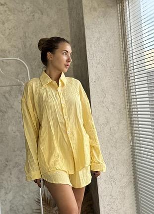 Жовтий костюм сорочка+шорти