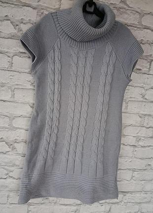 Вязаное платье туника жилет безрукавка с горлом м-хл
