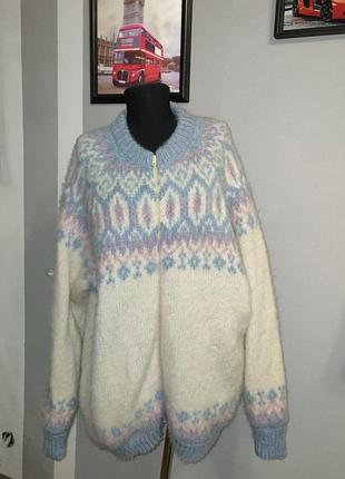 Теплая вязаная кофта из натуральной шерсти, ручная работа. винтаж.