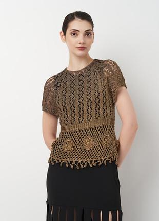 Блуза zara crochet metallic. вискоза. размер м