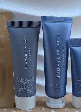 Summer fridays 
jl deep hydration serum deluxe, rich cushion cream deluxe, jet lag mask deluxe