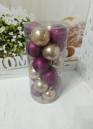 Набор новогодних шаров на елку lk9006-7 пластиковых 6 см 24 шт розовый с золотистым
