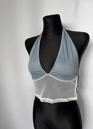 Shein светло серый топик топ сетка на завязках в стиле спорт завязки бретел ки