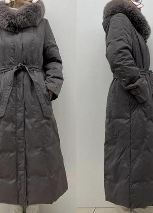 Зимове пухове пальто пуховик сірий р 46-48 р 48-50