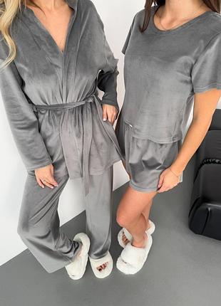 Комплект четвірка для дому з ніжного плюшевого велюру сірого кольору