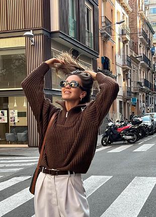 Теплый вязаный свитер крупной вязки шерсть