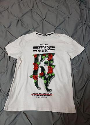 Футболка майка белого цвета с принтом cropp xl хлопок хлопковая батал y2k