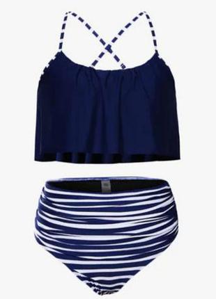 Купальник с высокими плавками и топом с баской